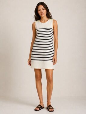 AlliHop Black & White Striped Sleeveless Knit Shift Dress Size M